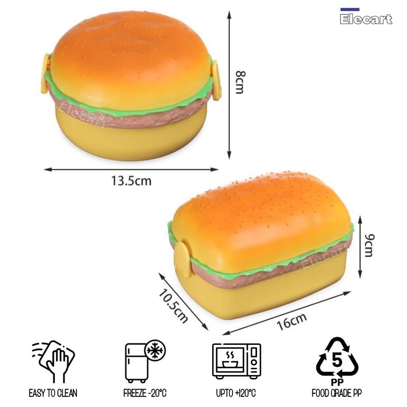 Elecart Unique Burger Shape Kids Tiffin Box 3 Compartment Food Containers with Fork and Spoon Lunch Box Lunch Box Birthday Return Gift Set Tiffin Box for Children Pack of 2 - Image 3
