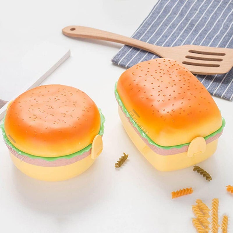 Elecart Unique Burger Shape Kids Tiffin Box 3 Compartment Food Containers with Fork and Spoon Lunch Box Lunch Box Birthday Return Gift Set Tiffin Box for Children Pack of 2 - Image 2