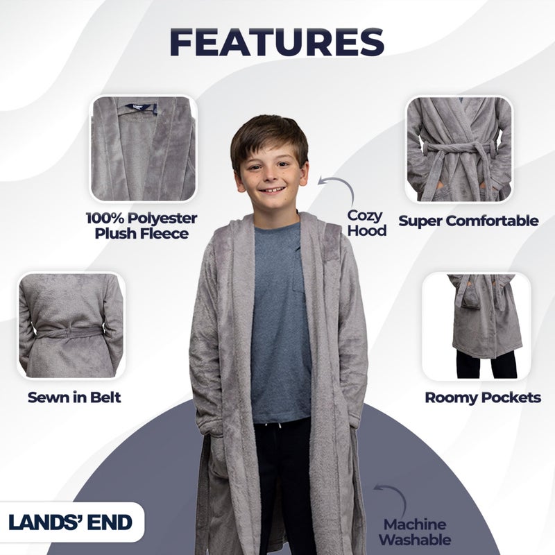 lands_end روب فليس بغطاء رأس فائق النعومة للأطفال من لاندز إند، رمادي، 8 - Image 5