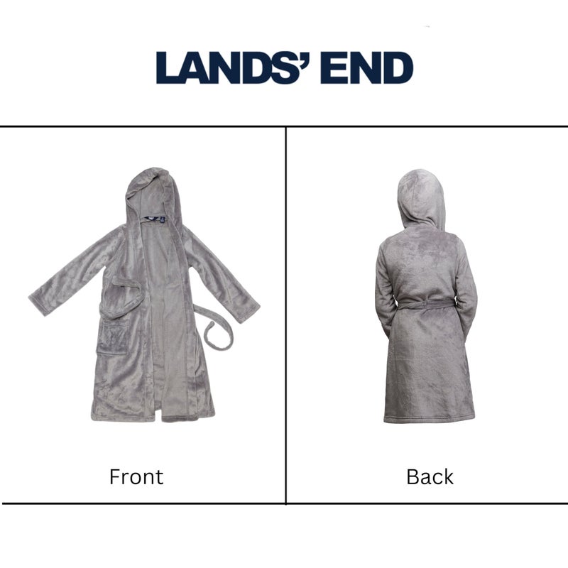 lands_end روب فليس بغطاء رأس فائق النعومة للأطفال من لاندز إند، رمادي، 8 - Image 3