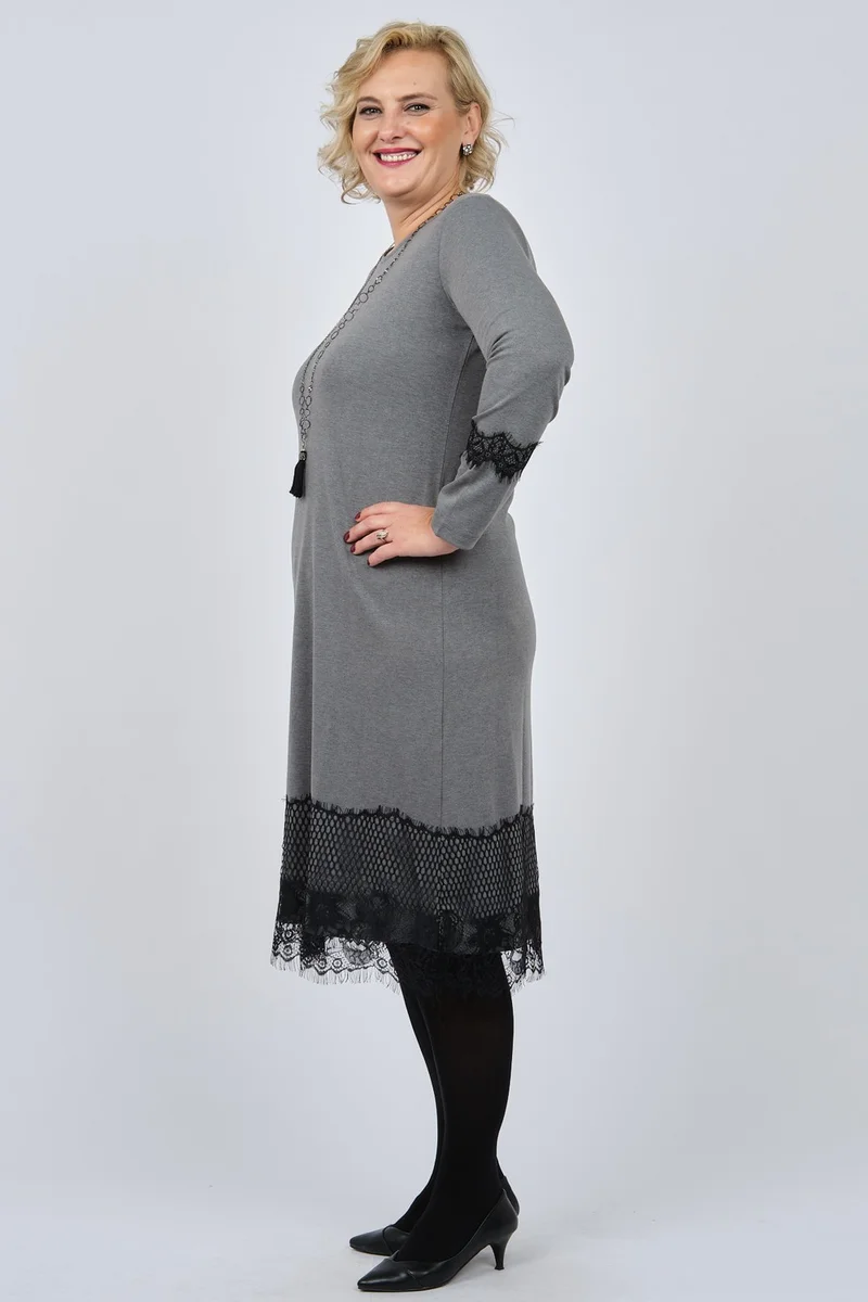 ديسين تريكو Pattern Knitwear Ced Women's Lace Detail Accessory Dress 47220585 Gray