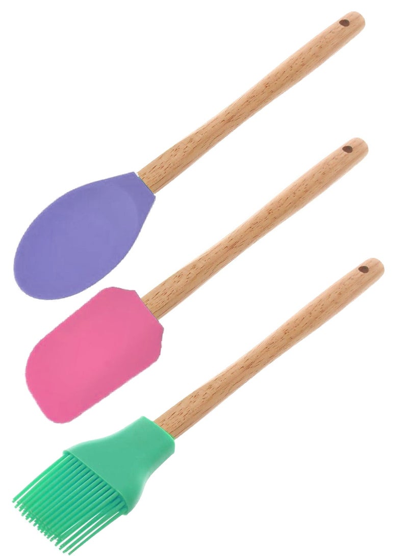 3-Piece Set Of Silicone Spoon With Wooden Handle  - Image 1