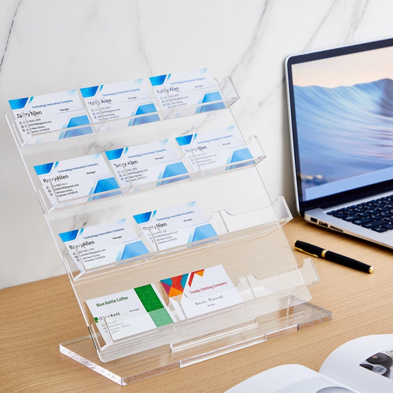 Dunzoom Business Card Holder for Desk 12 Slots Clear Gift Card Display Acrylic Business Holder Display Stand Multiple Organizer for Office Meeting Exhibition Home - Image 4