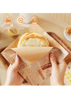 Mmmon 100Pcs Food Wrapping Paper,Deli Greaseproof Baking Basket Liner, Sandwich Papers,Old Newspaper Style Grease Paper for Cake/Cheese/Burger/Sandwich/Bread/Chips Paper,18x18cm  - Image 1
