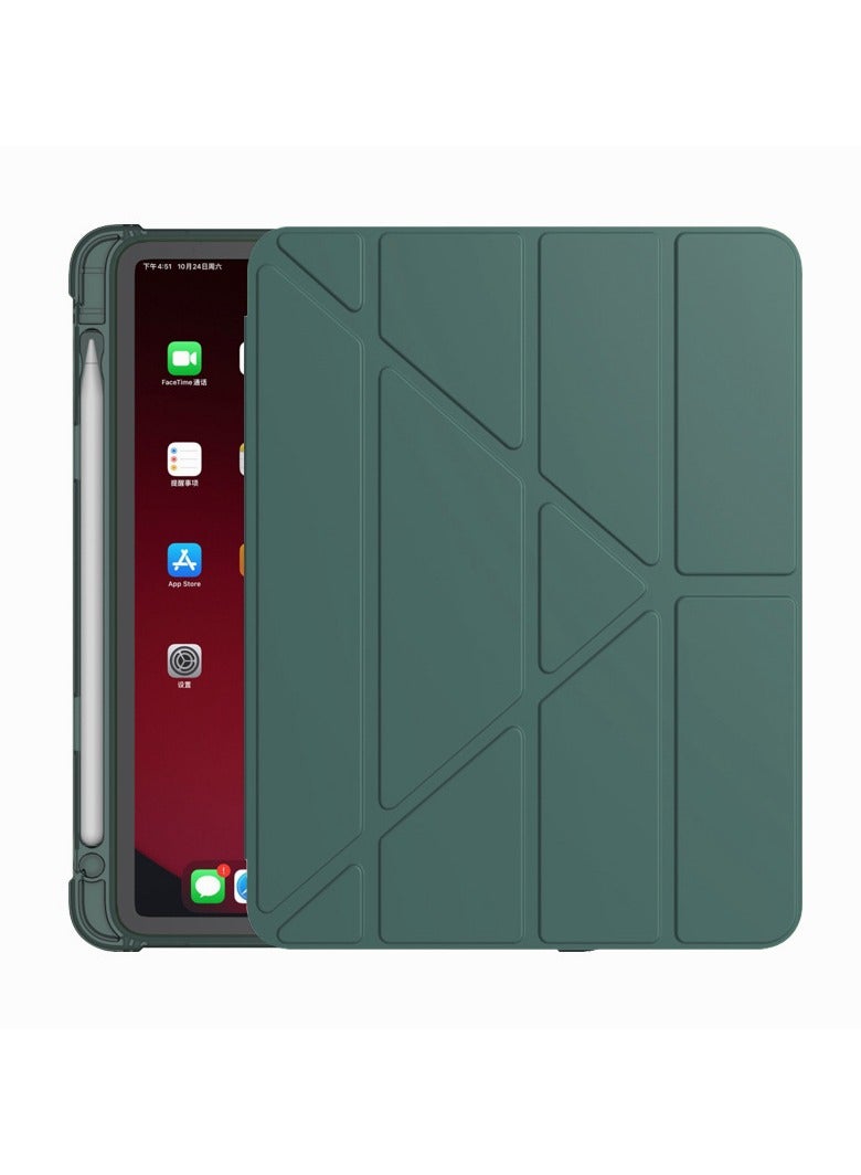 Folding Cover with 3-Viewing Angles, with Pencil Holder, Clear Transparent Back for iPad Pro11 Inch, Auto Sleep/Wake (Green)