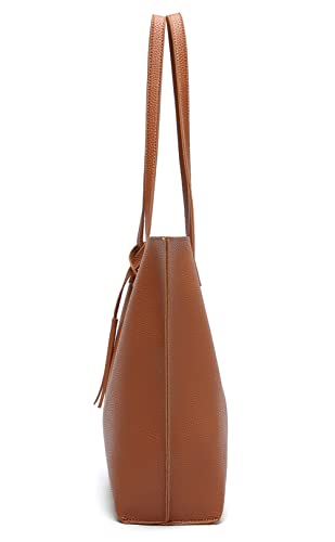 Dreubea Women's Soft Faux Leather Tote Shoulder Bag from, Big Capacity Tassel Handbag Russet - Image 4