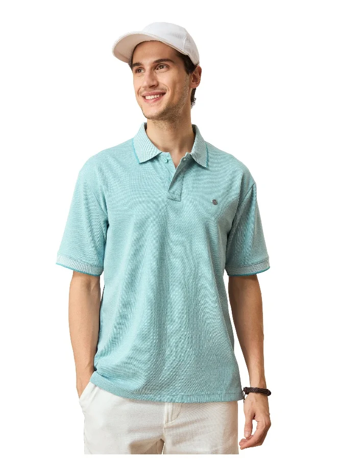 بيونغ Mint Blue Melange Texture Regular Fit Solid Polo Tshirt