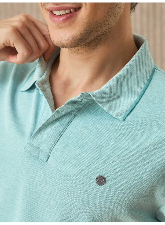 بيونغ Mint Blue Melange Texture Regular Fit Solid Polo Tshirt