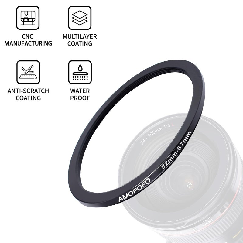 Amopofo 82mm to 67mm /82mm-67mm Step-Down Ring Filter Adapter for All Brands UV,ND,CPL,Metal Step-Down Ring Adapter - Image 3