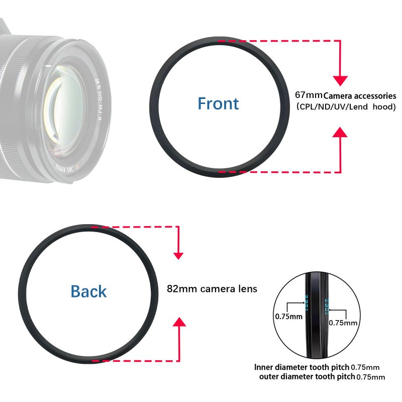 Amopofo 82mm to 67mm /82mm-67mm Step-Down Ring Filter Adapter for All Brands UV,ND,CPL,Metal Step-Down Ring Adapter - Image 5