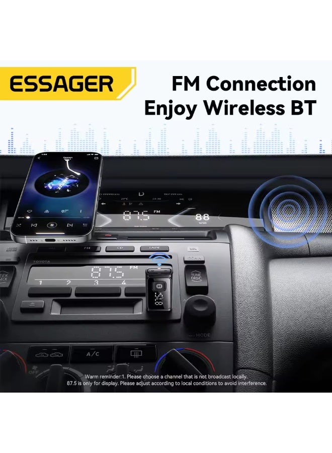 Essager Bluetooth 5.4 Car Adapter Wireless FM Transmitter with Auto On Off Hands-Free Call Hi-Fi Music Audio Receiver for Cars - Image 2