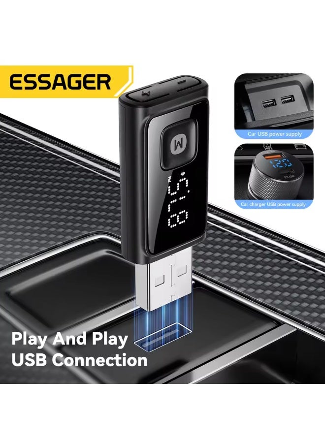 Essager Bluetooth 5.4 Car Adapter Wireless FM Transmitter with Auto On Off Hands-Free Call Hi-Fi Music Audio Receiver for Cars - Image 4