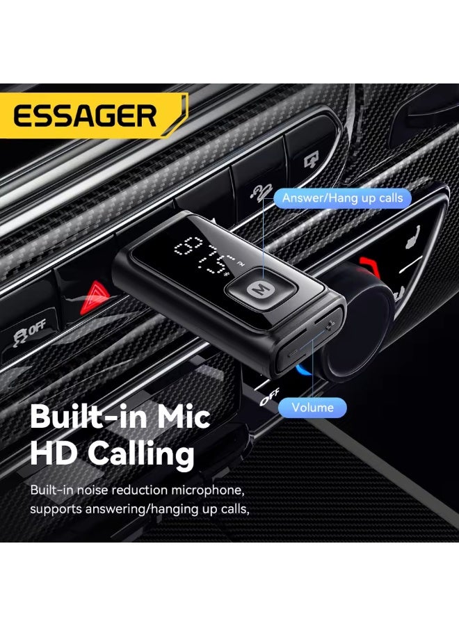 Essager Bluetooth 5.4 Car Adapter Wireless FM Transmitter with Auto On Off Hands-Free Call Hi-Fi Music Audio Receiver for Cars - Image 3