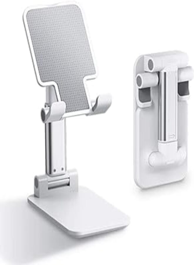 Stand حامل سطح مكتب محمول قابل للطي بزاوية وارتفاع قابل للتعديل للهواتف المحمولة - أبيض