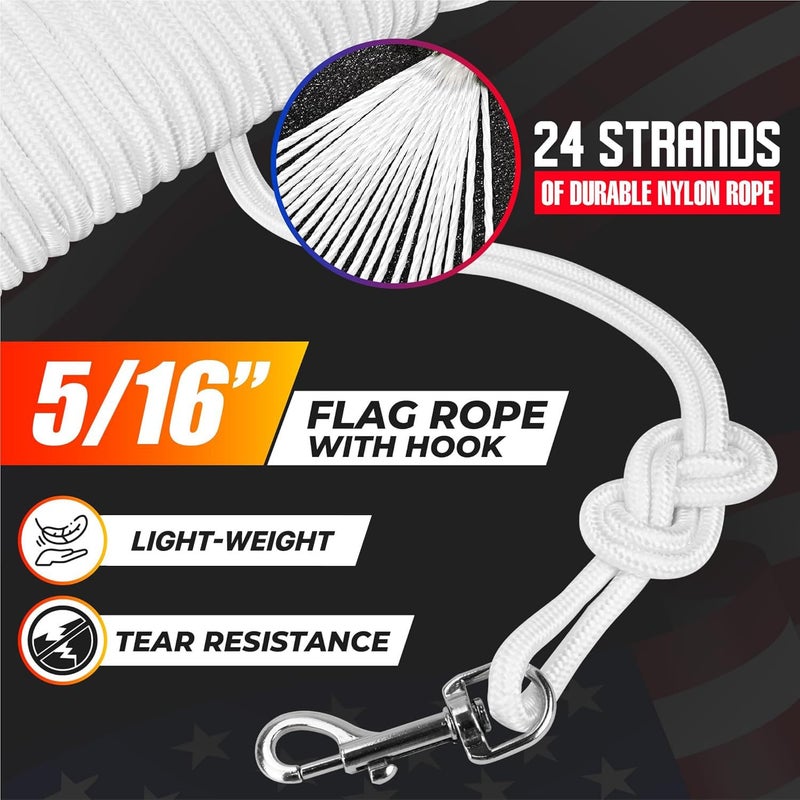 PAMAZY [Upgraded] 5/16â€ 100Ft Flagpole Rope Kit with 4 Pcs 3.3â€ Swivel Snap Hook - High Weight Bearing Anti-Tearing Utility Rope with Durable ZinC Alloy Swivel Hooks - Flag Pole Accessories Replacement Kit - Image 2