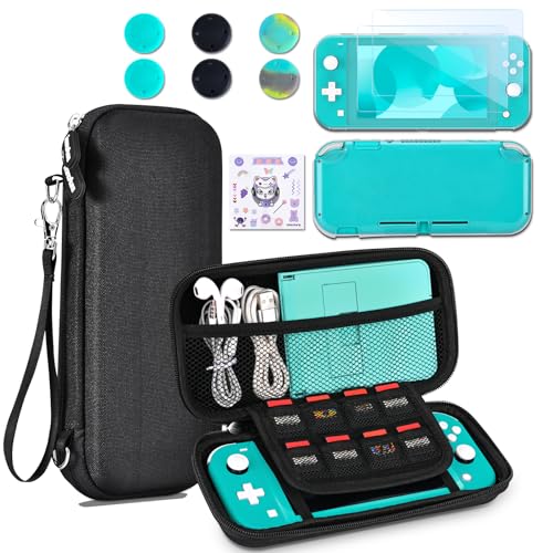 innoAura Switch Lite Case 12-in-1 Accessories Bundle for NS Switch Lite (2019), with Protective Carrying Case, Hand Strap, Screen Protector & Cute Thumb Grips, Black - Image 1