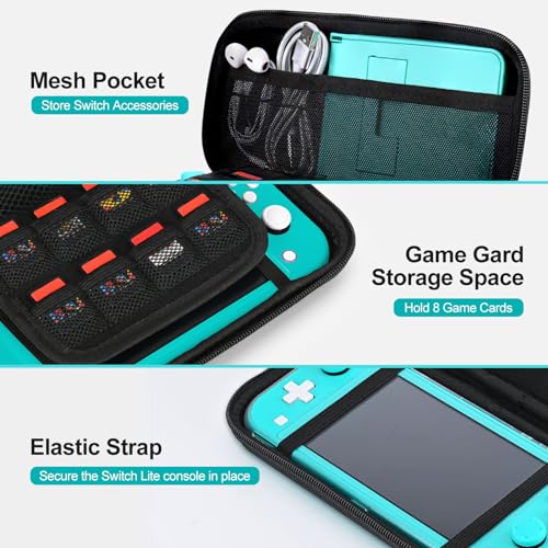 innoAura Switch Lite Case 12-in-1 Accessories Bundle for NS Switch Lite (2019), with Protective Carrying Case, Hand Strap, Screen Protector & Cute Thumb Grips, Black - Image 5