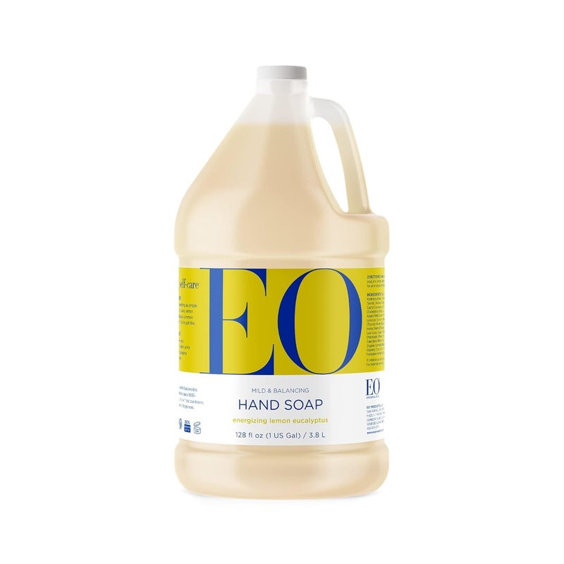 EO Liquid Hand Soap Refill, 1 Gallon, Lemon and Eucalyptus, Organic Plant-Based Gentle Cleanser with Pure Essential Oils - Image 1