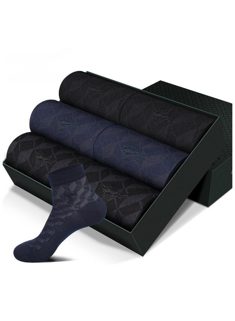 6 Pairs Of Boxed Men's Casual Breathable Business Style Mid Length Socks  - Image 1