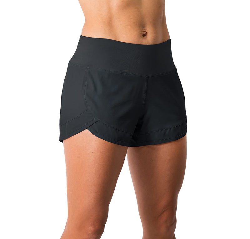 Tough Mode Womens 3" Lightweight Running WOD Volleyball Shorts Workout Mesh Liner Zip Pocket Black - Image 1