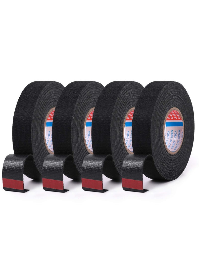 4 Pack(15mm * 12m) Professional Electrician Double Sided Tape, High Performance High Temperature Resistant Pet Fabric Automotive Wire Harness Tape, Suitable For Automotive Electrical Wrap Protection Noise Damping Cable Fixation, Black - Image 1