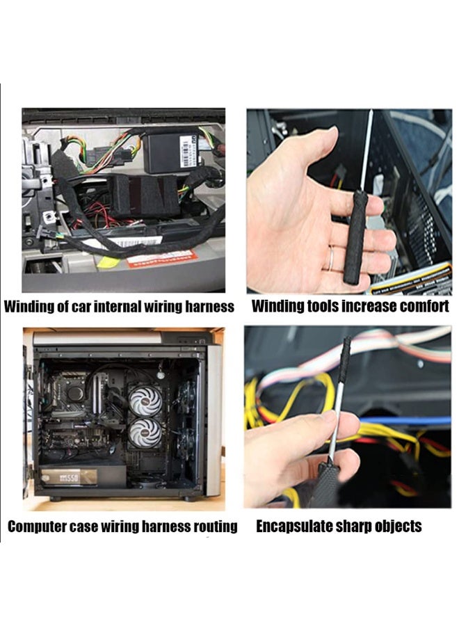 4 Pack(15mm * 12m) Professional Electrician Double Sided Tape, High Performance High Temperature Resistant Pet Fabric Automotive Wire Harness Tape, Suitable For Automotive Electrical Wrap Protection Noise Damping Cable Fixation, Black - Image 2