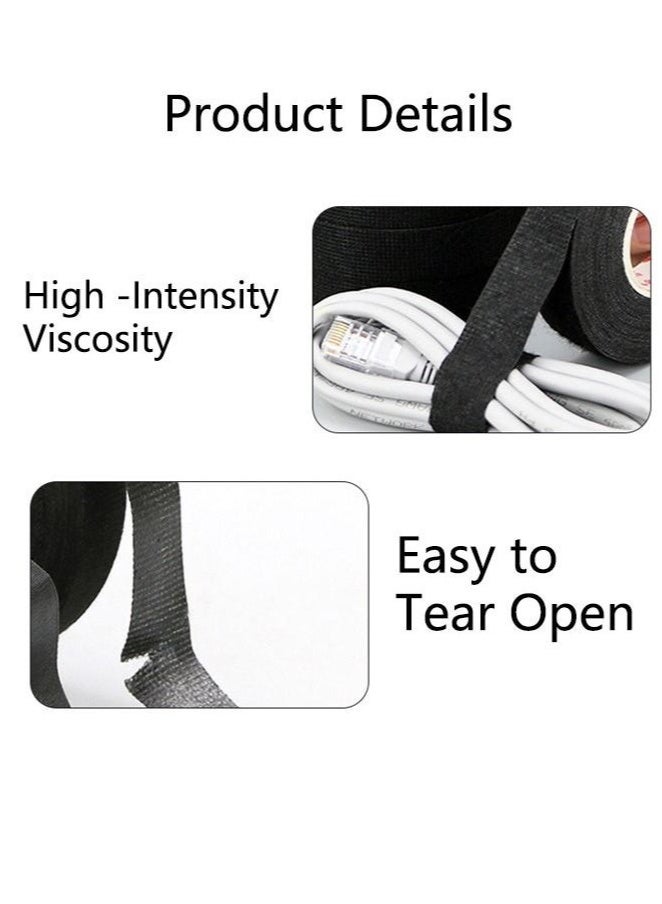 4 Pack(15mm * 12m) Professional Electrician Double Sided Tape, High Performance High Temperature Resistant Pet Fabric Automotive Wire Harness Tape, Suitable For Automotive Electrical Wrap Protection Noise Damping Cable Fixation, Black - Image 4