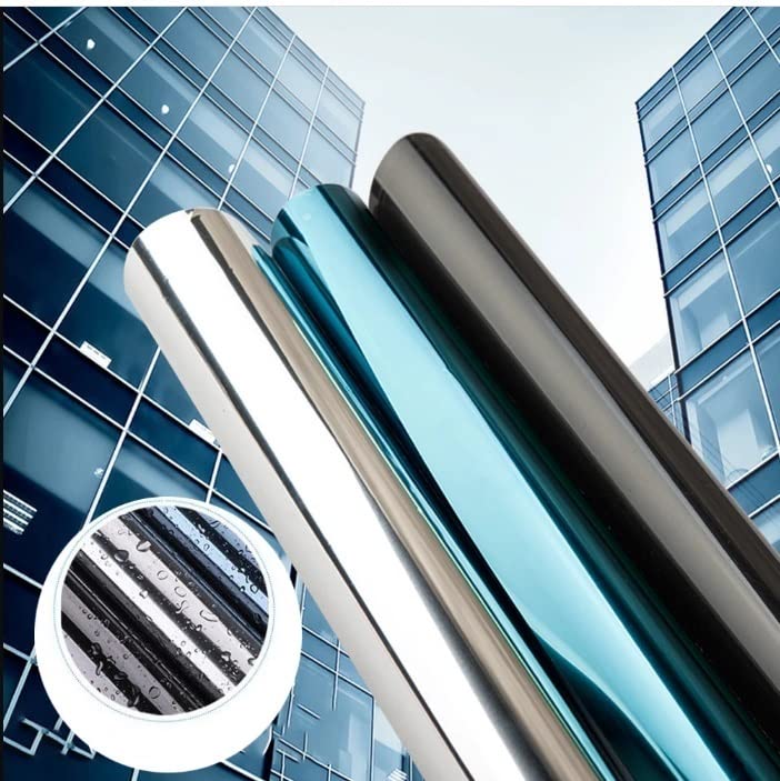 Sun Bird Sun Protection Window Film One Way Mirror Reflective Solar Tint Pravicy Anti-UV Self-Adhesive Glass Building Color (50cm X 500cm, Blue Window Film) - Image 1