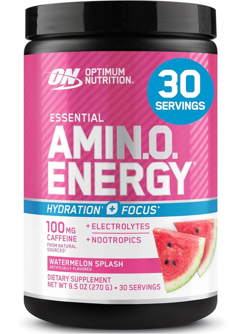 Optimum Nutrition (ON) Amino Energy Plus Electrolytes Powder - Pre Workout, Bcaas, Amino Acids, Keto Friendly, Anytime Energy Powder - Watermelon Splash, 285 G , 30 Servings
