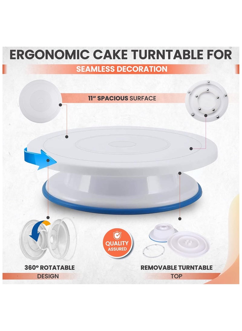 35PCs Cake Turntable and Leveler-Rotating Cake Stand with Non Slip pad-7 Icing Tips and 20 Bags-Straight & Offset Spatula-3 Sc Set-Baking Tools(Blue)  - Image 4