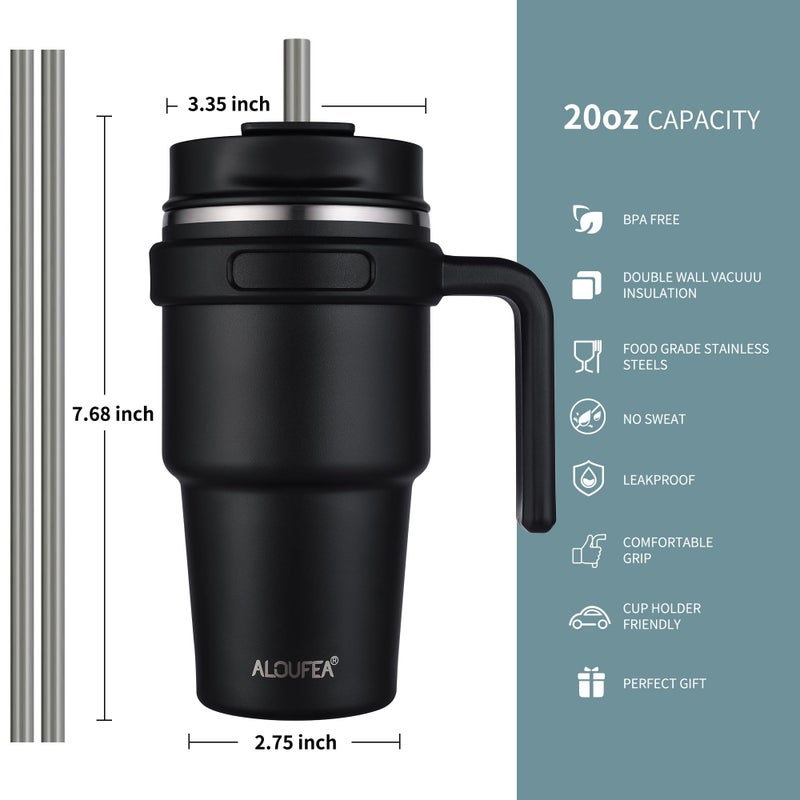 ALOUFEA 20 oz Insulated Coffee Mug Tumbler with Handle, Stainless Steel Travel Mug Tumbler with Lid and Straw,Double Wall Vacuum Leak Proof Ice Coffee Thermal Cup, Indigo Black - Image 2