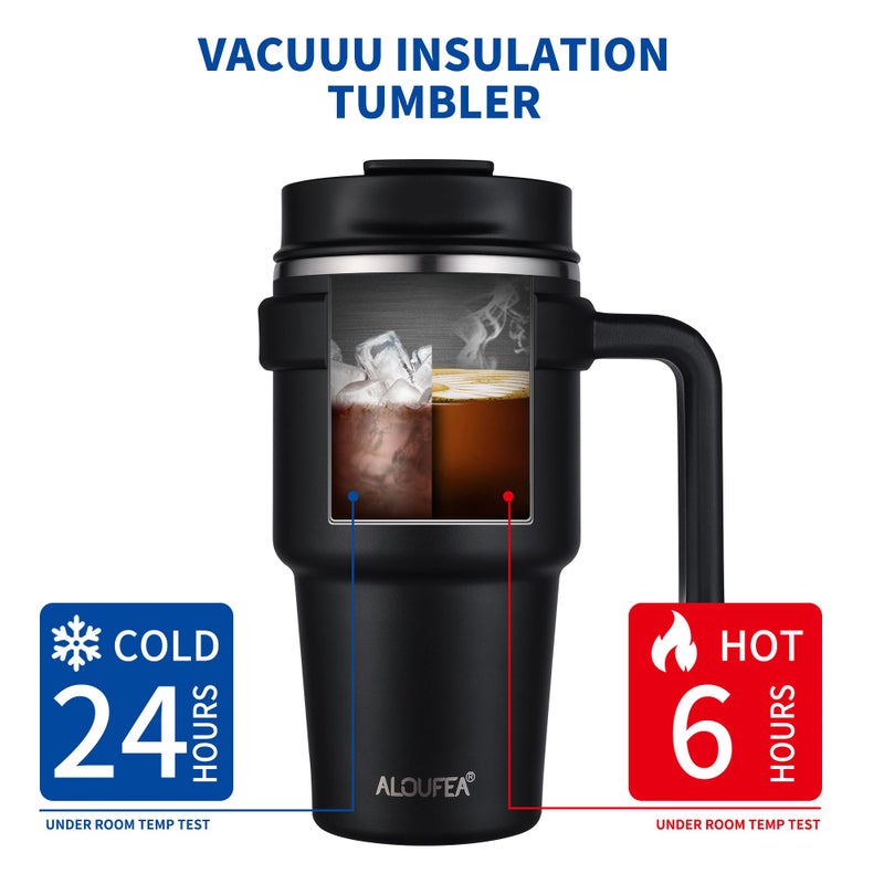 ALOUFEA 20 oz Insulated Coffee Mug Tumbler with Handle, Stainless Steel Travel Mug Tumbler with Lid and Straw,Double Wall Vacuum Leak Proof Ice Coffee Thermal Cup, Indigo Black - Image 4