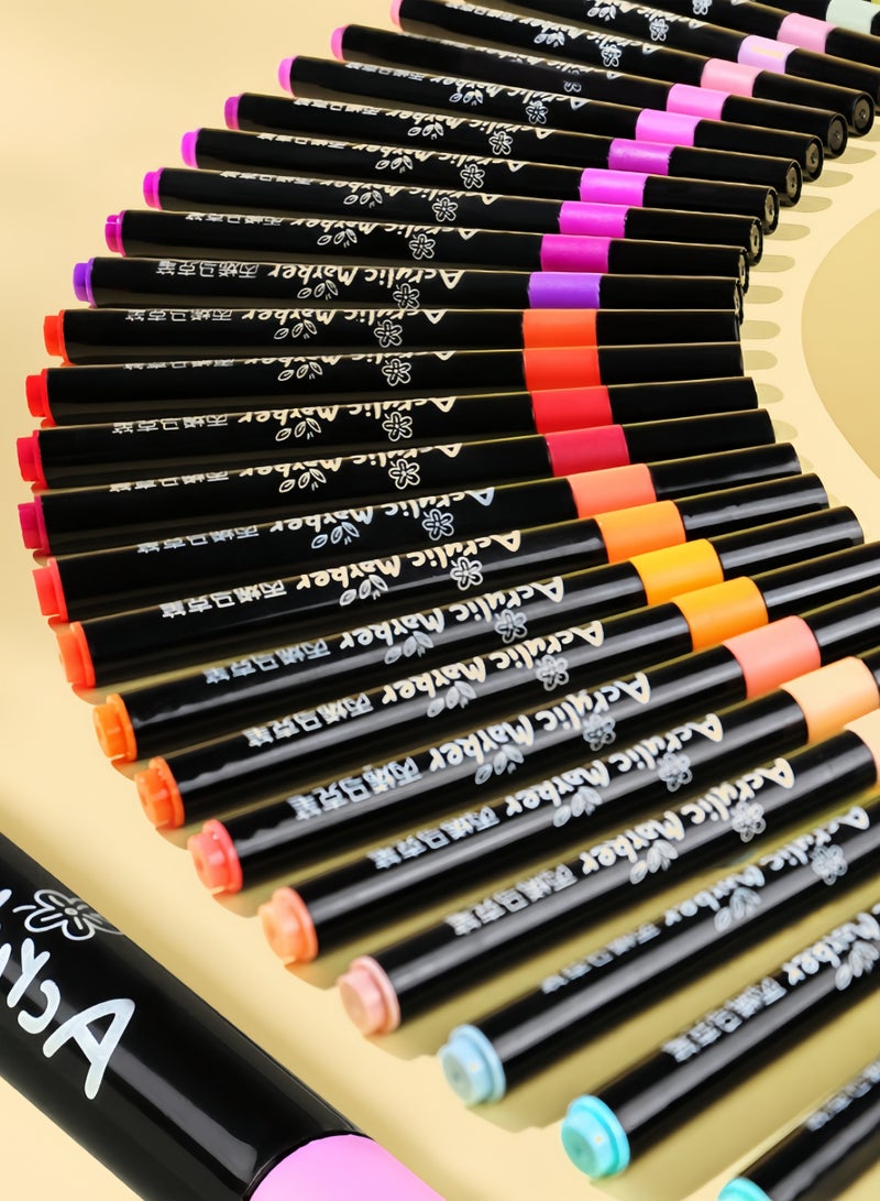 48 Colors Premium Acrylic Marker Set in Black Case | Non-Press Drawing Markers for Paper, Glass, Ceramic, Wood, Rock, Fabric Coloring | Great for Kids, Artists, DIY Crafts - Image 5