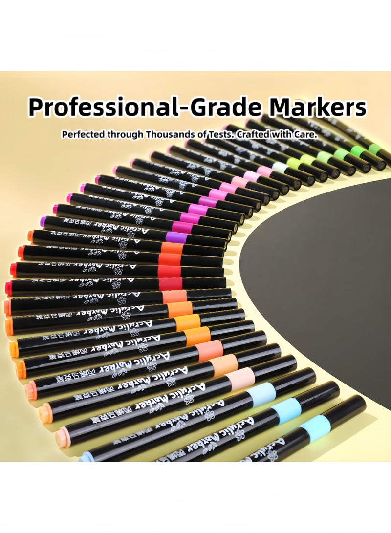 48 Colors Premium Acrylic Marker Set in Black Case | Non-Press Drawing Markers for Paper, Glass, Ceramic, Wood, Rock, Fabric Coloring | Great for Kids, Artists, DIY Crafts - Image 4