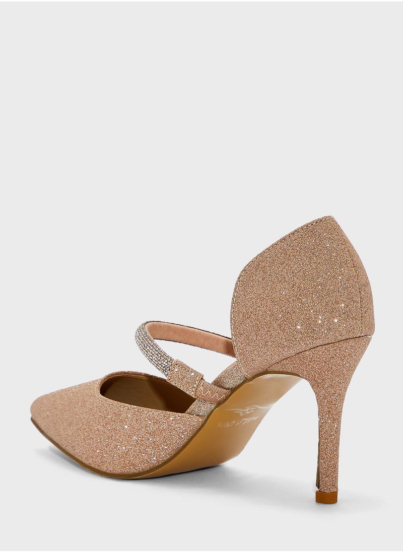 Ella Limited Edition - Shimmer Champagne Cross Strap Pump - Image 1