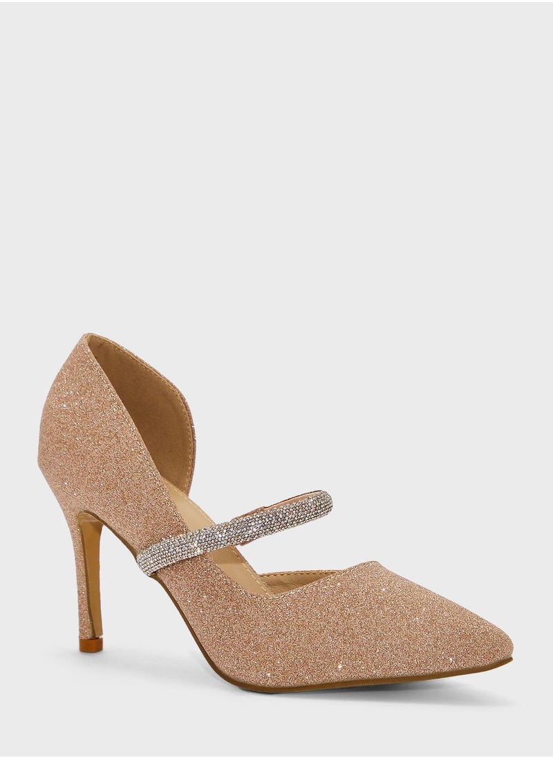 Ella Limited Edition - Shimmer Champagne Cross Strap Pump - Image 1