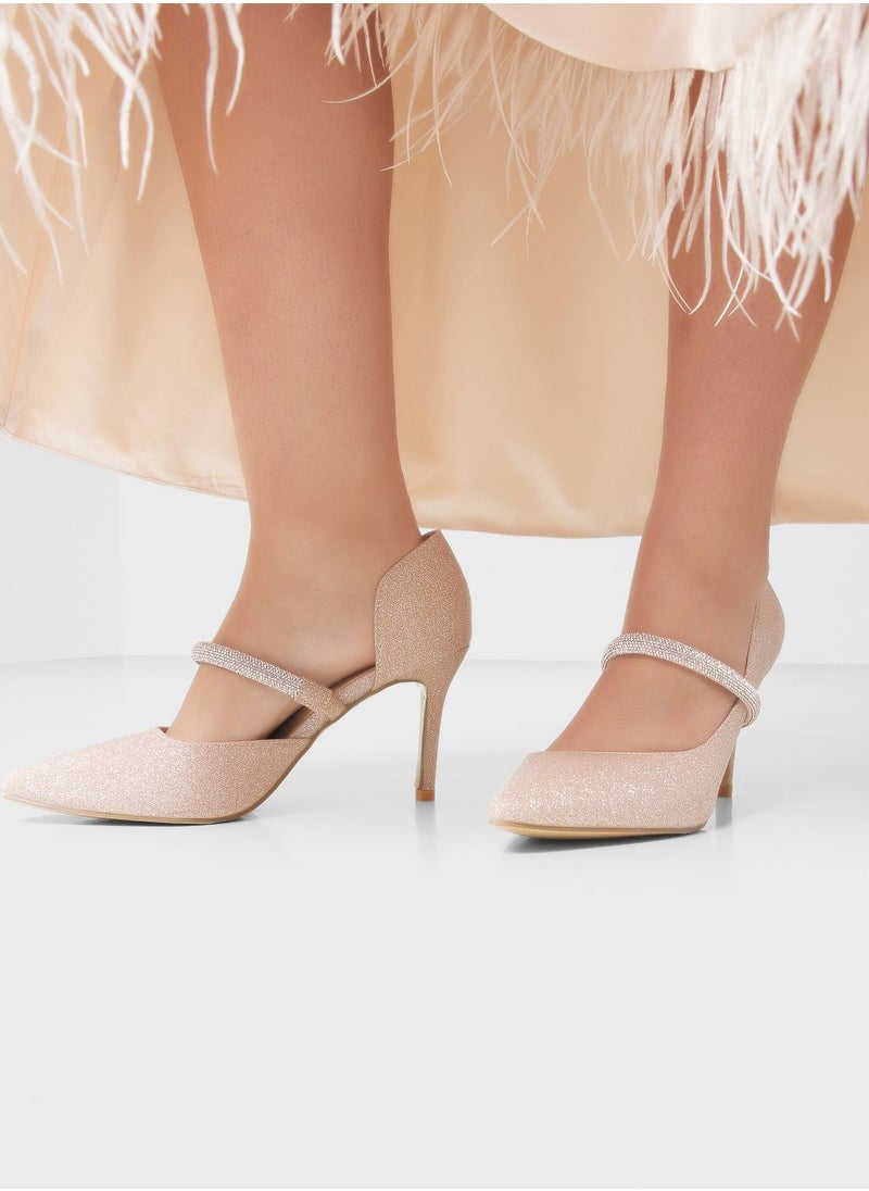 Ella Limited Edition - Shimmer Champagne Cross Strap Pump - Image 1