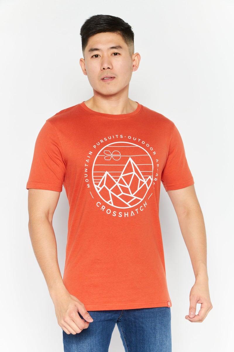 CROSSHATCH تي شيرت رجالي بأكمام قصيرة وياقة دائرية مطبوع، أحمر - Image 1