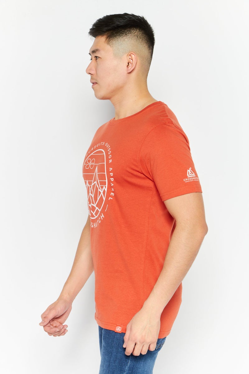 CROSSHATCH تي شيرت رجالي بأكمام قصيرة وياقة دائرية مطبوع، أحمر - Image 4