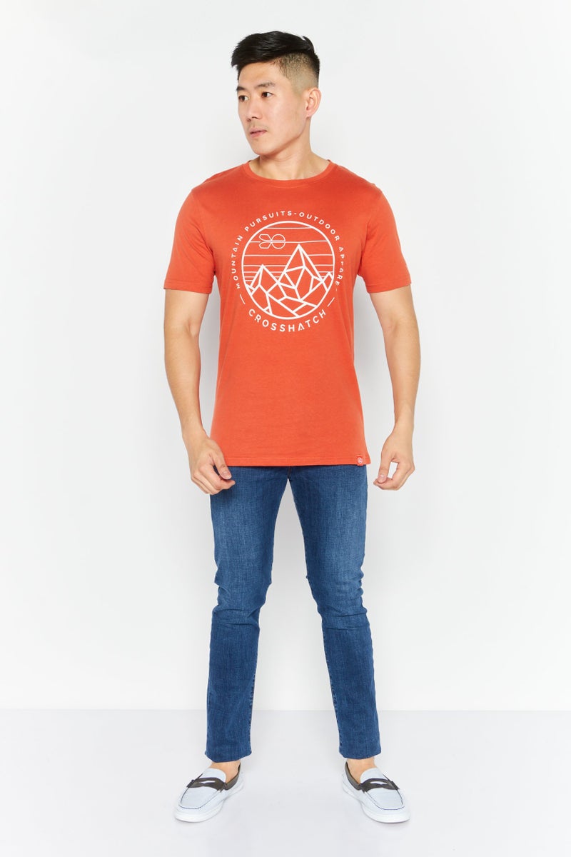CROSSHATCH تي شيرت رجالي بأكمام قصيرة وياقة دائرية مطبوع، أحمر - Image 3