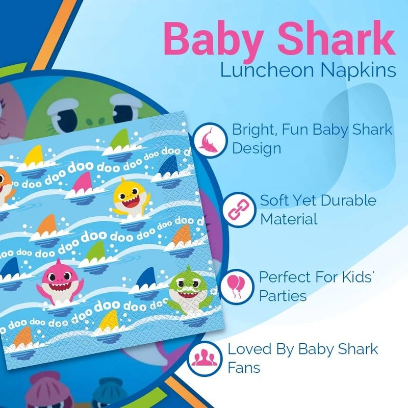 Unique Baby Shark Multicolored Luncheon Napkins - 5" (Pack of 16) - Vibrant Paper Napkins, Perfect for Kid's Parties - Image 5