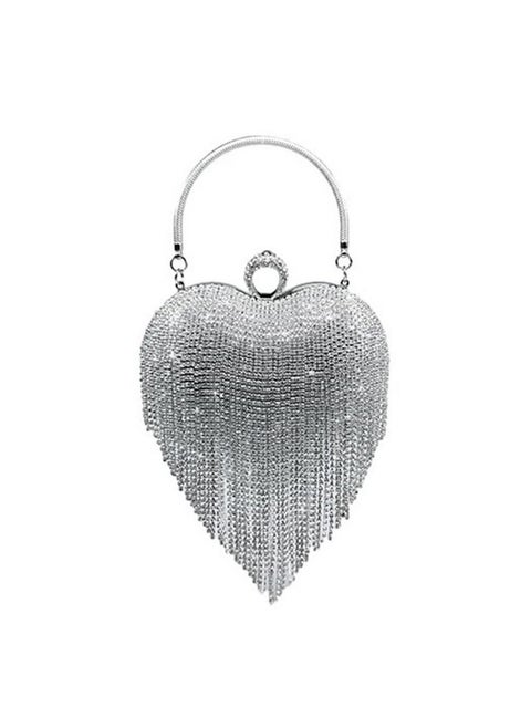 Women Rhinestone Clutch Purses Luxury Cute Heart Shape Tassel Evening Clutch Bag Rhinestones Wedding Party Purse Handbag Evening Bags