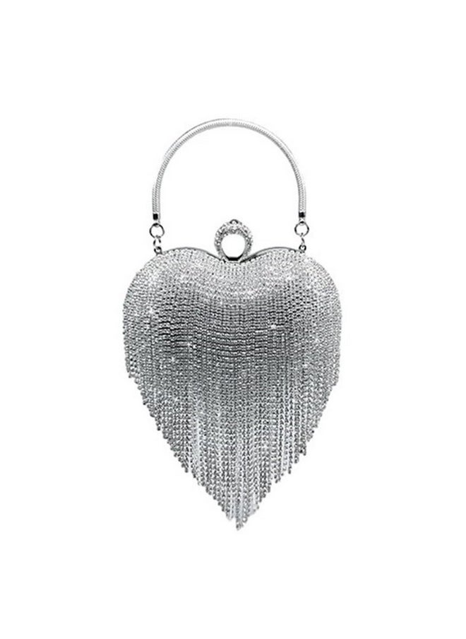 WANLIAN - Women Rhinestone Clutch Purses Luxury Cute Heart Shape Tassel Evening Clutch Bag Rhinestones Wedding Party Purse Handbag Evening Bags - Image 1