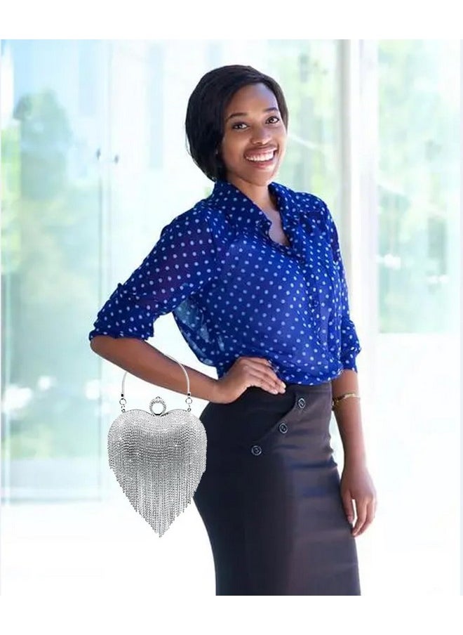 WANLIAN - Women Rhinestone Clutch Purses Luxury Cute Heart Shape Tassel Evening Clutch Bag Rhinestones Wedding Party Purse Handbag Evening Bags - Image 1