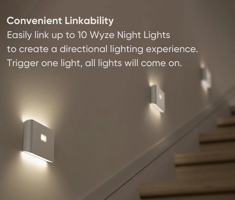 WYZE Rechargeable Night Lights with Dusk to Dawn & Motion Sensors, Warm & Soft White Stair Lights for Bathroom, Hallway, Linkable, Magnetic Mount, 3 Pack - Image 3