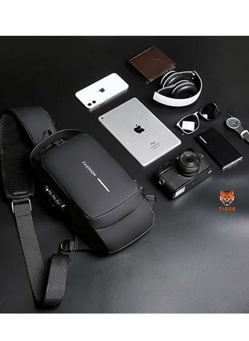 TIGER Waterproof Leather Crossbody Sling Bag with USB Charging Port – Casual Shoulder Backpack for Men and Women, Ideal for Travel & Hiking  - Image 3