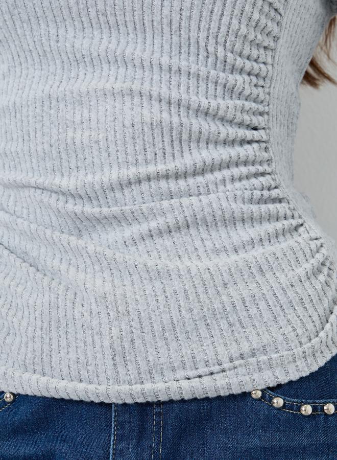 Take Two Grey Draped Neck Ribbed Top - Image 4