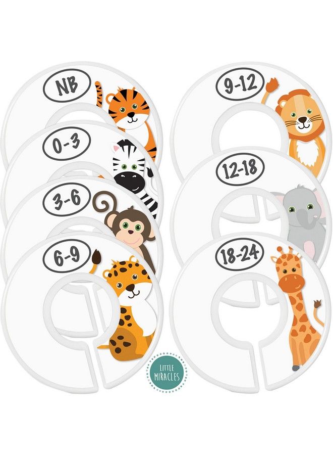 Little Miracles Baby Closet Size Dividers 7X Safari Nursery Closet Dividers For Baby Clothes Elephant Giraffe Zebra Lion Monkey Cheetah Nursery Decor Baby Closet Dividers For Boy Or Girl [Safari] [White] - Image 2