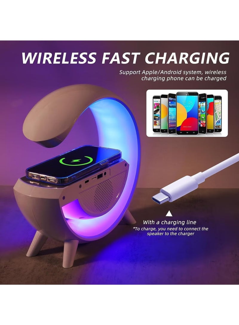 JAJEEK Atmosphere Lamp with 15W Wireless Charger & LED Alarm Clock – Dimmable Ambient Light, Smart Table Lamp with Bluetooth Speaker, Dazzling Running Lights & Multiple Lighting Modes for Adults, Kids, Office & Bedroom (White) - Image 4