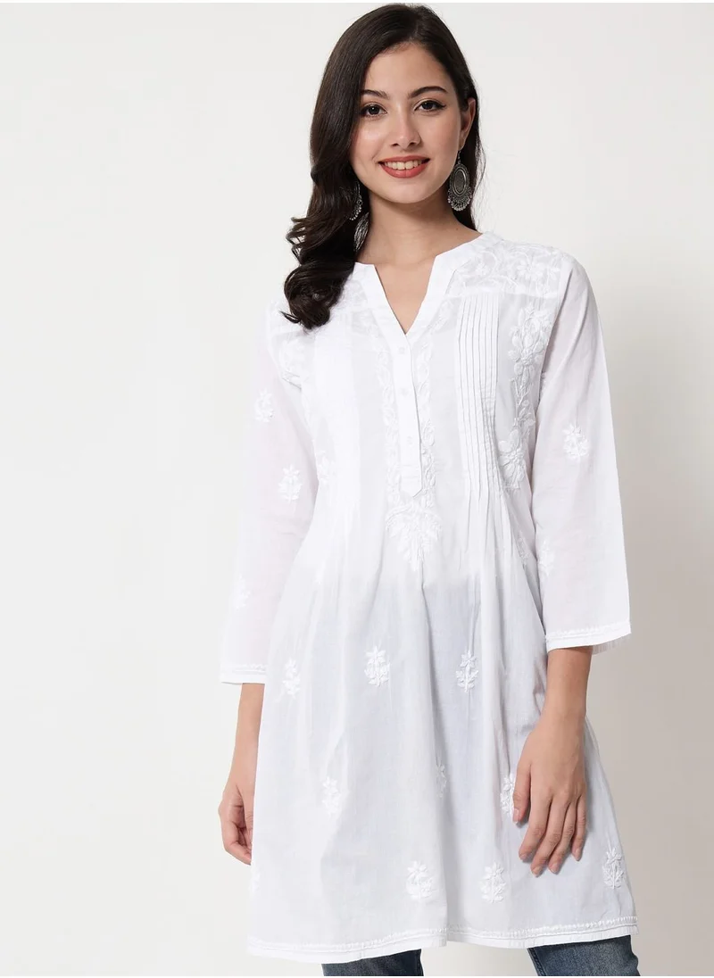 Alaya Hand Embroidered Chikankari Cotton A-Line Tunic-AL1958L